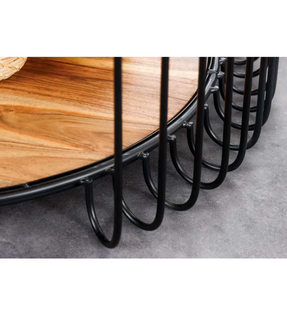 Stolik kawowy TRUE ELEMENTS 70 cm drewno akacjowe czarny naturalny
