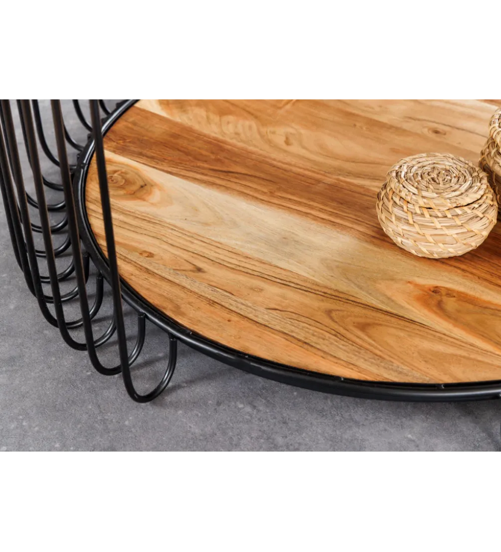 Stolik kawowy TRUE ELEMENTS 70 cm drewno akacjowe czarny naturalny
