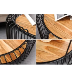 Stolik kawowy TRUE ELEMENTS 70 cm drewno akacjowe czarny naturalny