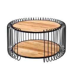Stolik kawowy TRUE ELEMENTS 70 cm drewno akacjowe czarny naturalny