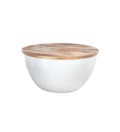 Stolik kawowy WHITE 60 cm biały z blatem z drewna Mango
