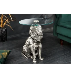 Stolik kawowy WILDLIFE LION 60 cm antyczne srebro