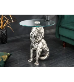 Stolik kawowy WILDLIFE LION 60 cm antyczne srebro