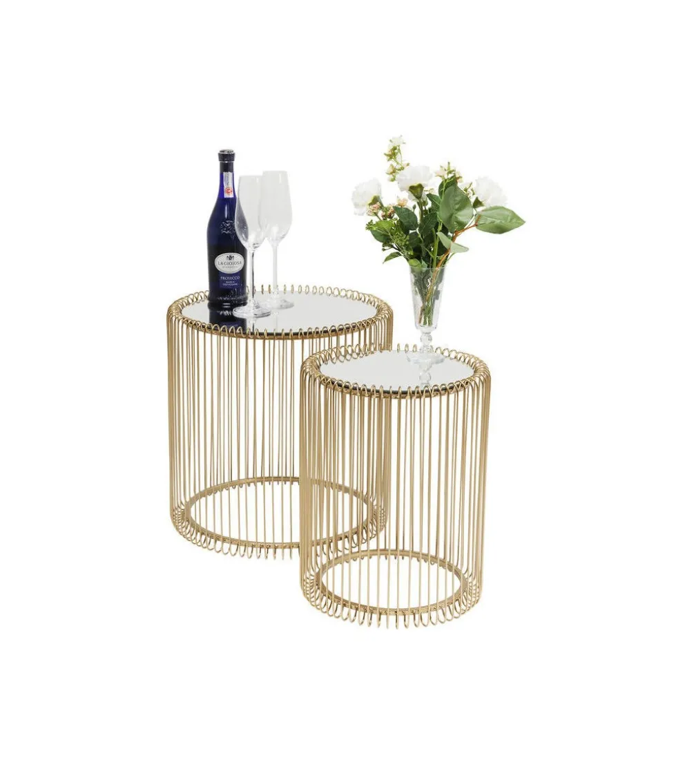 Stolik kawowy Wire set Brass zestaw 2 złoty