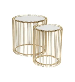 Stolik kawowy Wire set Brass zestaw 2 złoty