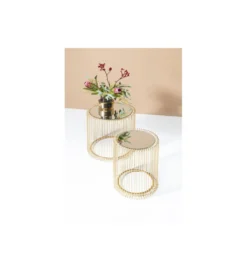 Stolik kawowy Wire set Brass zestaw 2 złoty