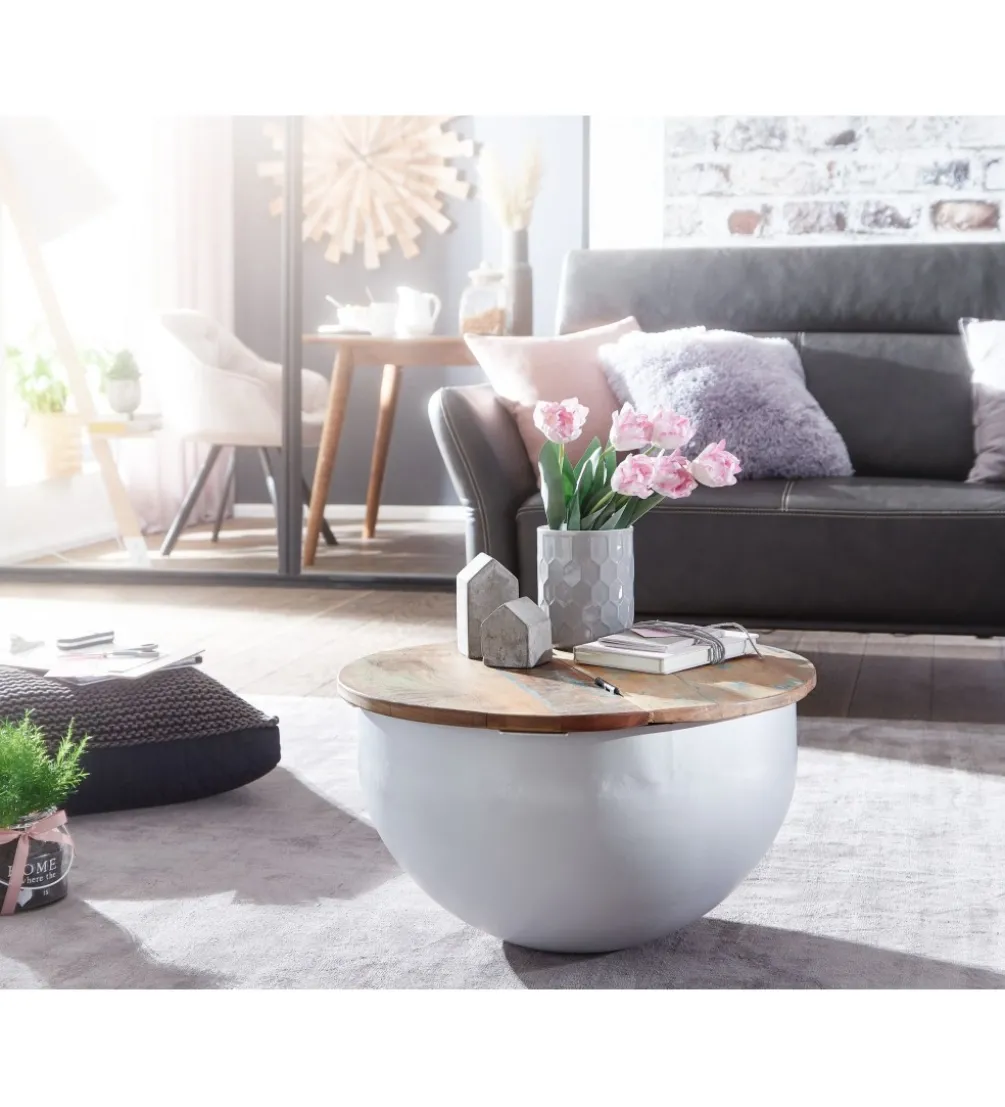 Stolik kawowy WOHNLING 60 cm naturalny biały