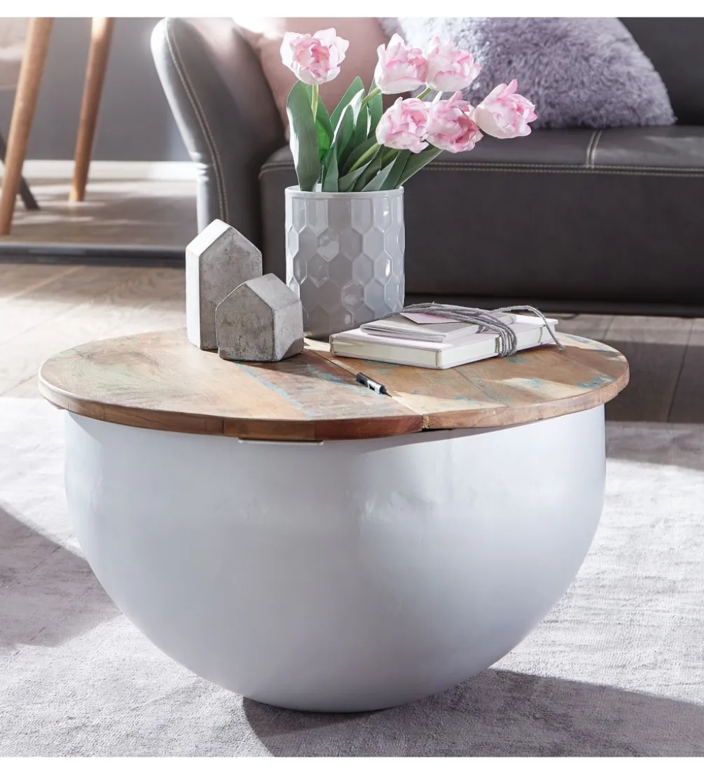Stolik kawowy WOHNLING 60 cm naturalny biały