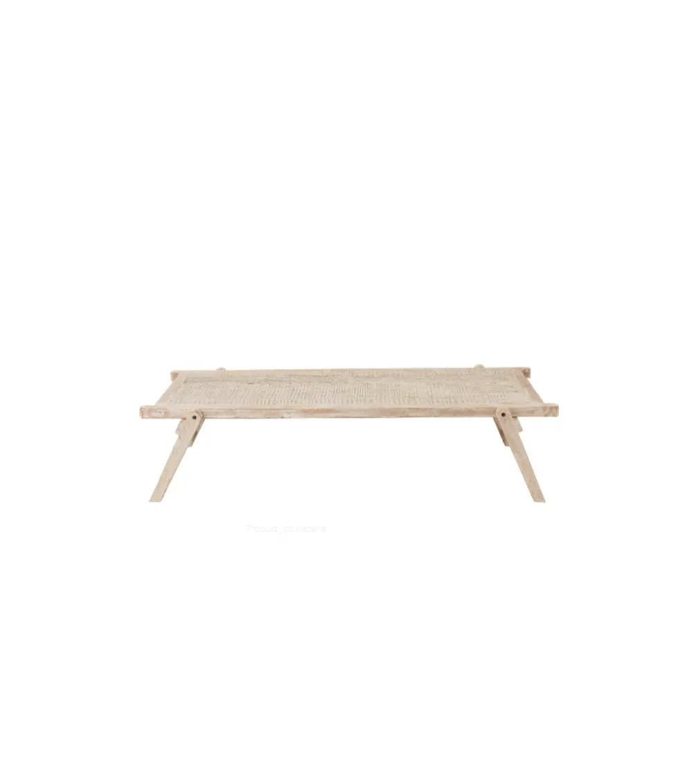 Stolik kawowy z drewna z recyklingu PONTE 180 cm bielony