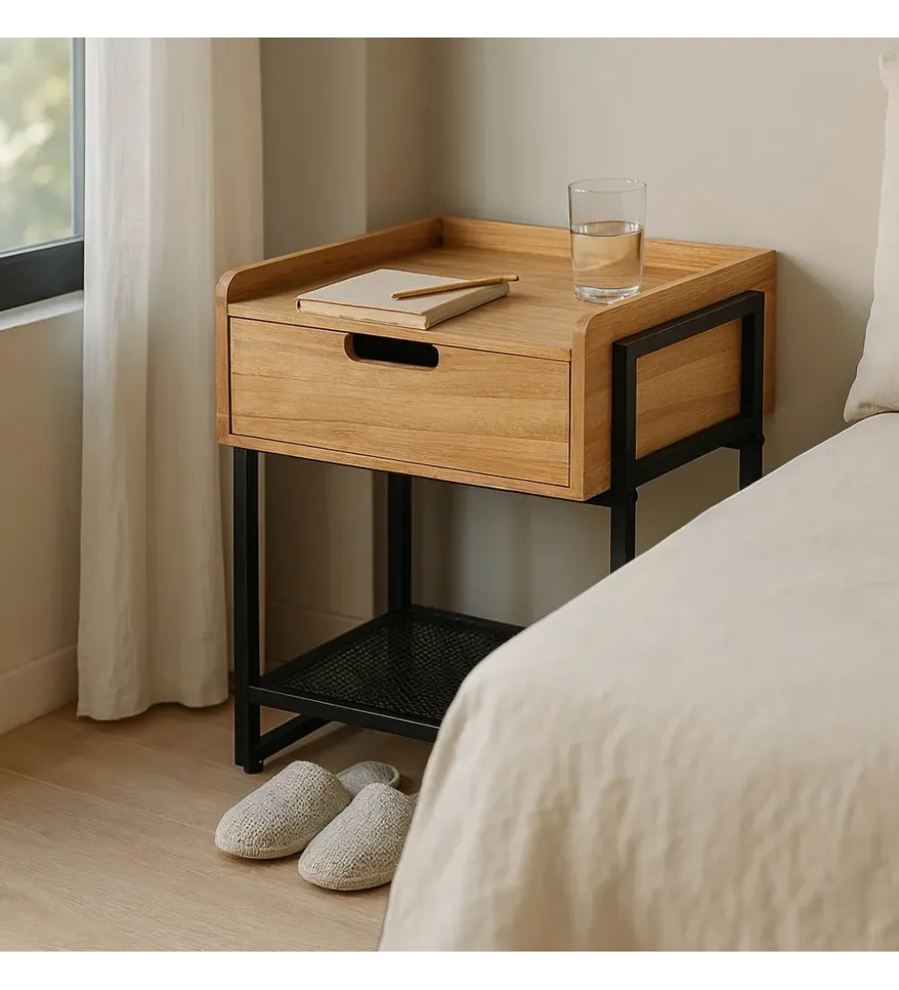 Stolik nocny INDUSTRIAL 56 cm naturalny czarny