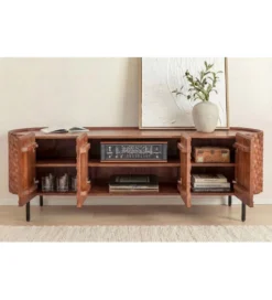 Stolik pod TV ADLON 160 cm drewno mango wzór 3D