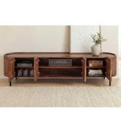Stolik pod TV ADLON 200 cm drewno mango wzór 3D