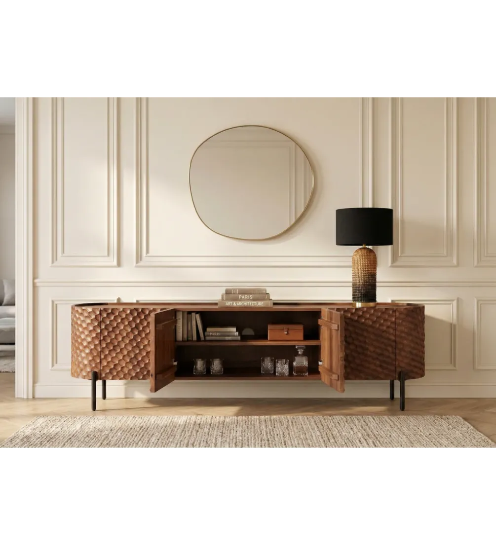 Stolik pod TV ADLON 200 cm drewno mango wzór 3D