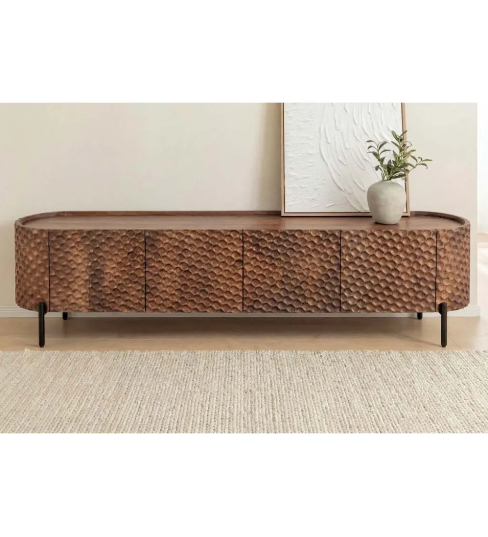 Stolik pod TV ADLON 200 cm drewno mango wzór 3D
