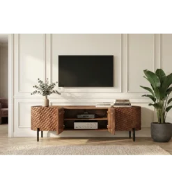 Stolik pod TV ADLON 200 cm drewno mango wzór 3D