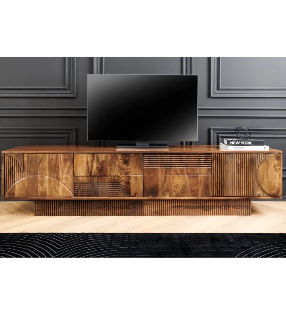 Stolik pod TV ART DECO 200 cm drewno mango brązowy