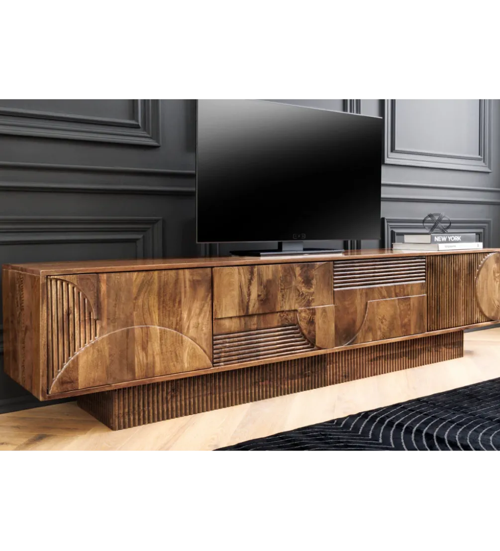 Stolik pod TV ART DECO 200 cm drewno mango brązowy