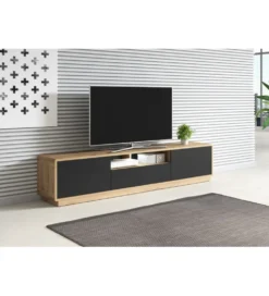 Stolik pod TV ASTON 200 cm czarny z dodatkiem koloru dąb Taurus