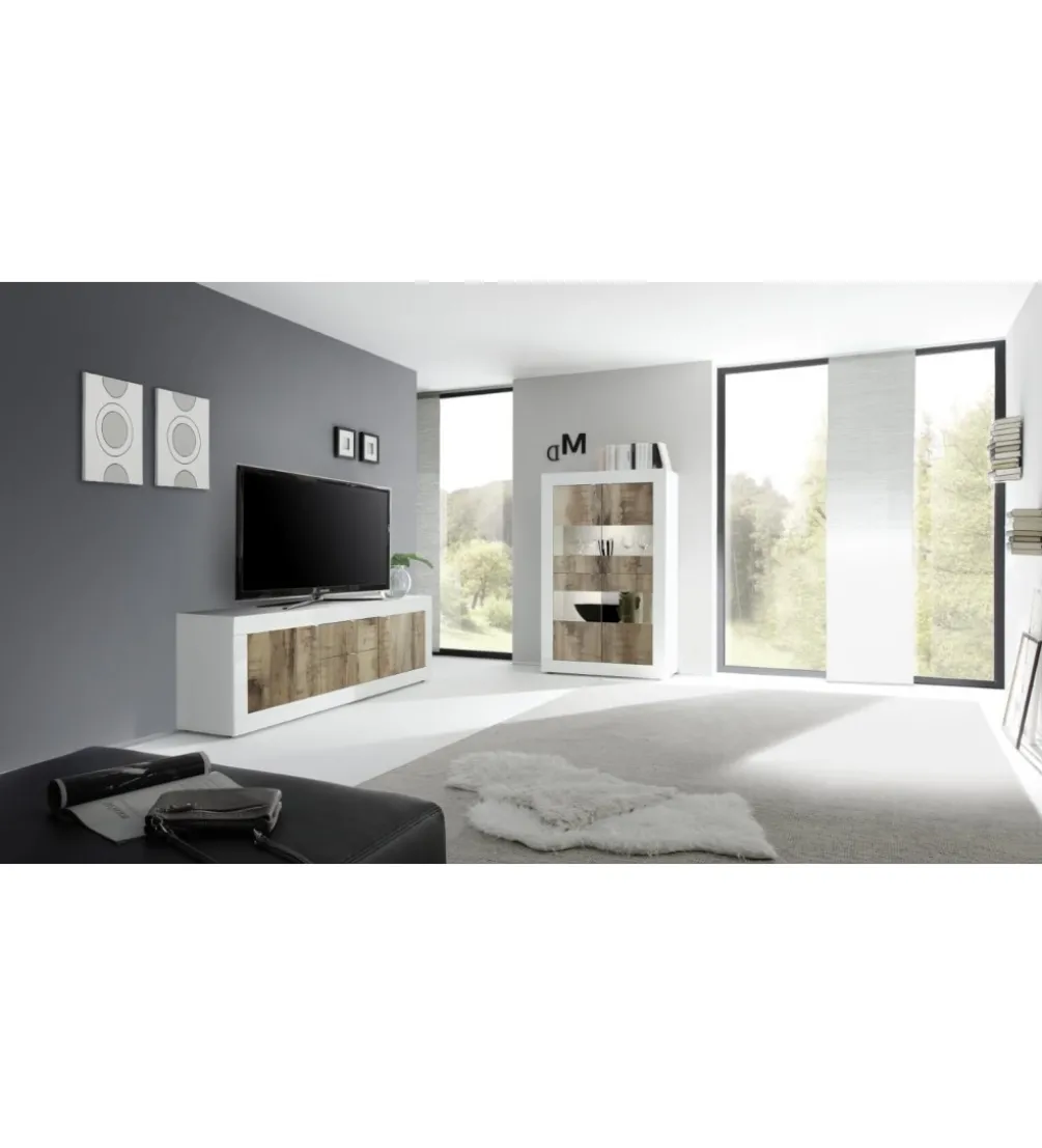 Stolik pod TV BASIC 210 cm biała z dodatkiem koloru klon Pero