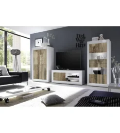 Stolik Pod TV BASIC 140 Cm Biały z dodatkiem koloru klon pero