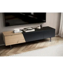 Stolik pod TV BONNA 150 cm czarna z optyką dębu