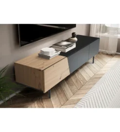 Stolik pod TV BONNA 150 cm czarna z optyką dębu