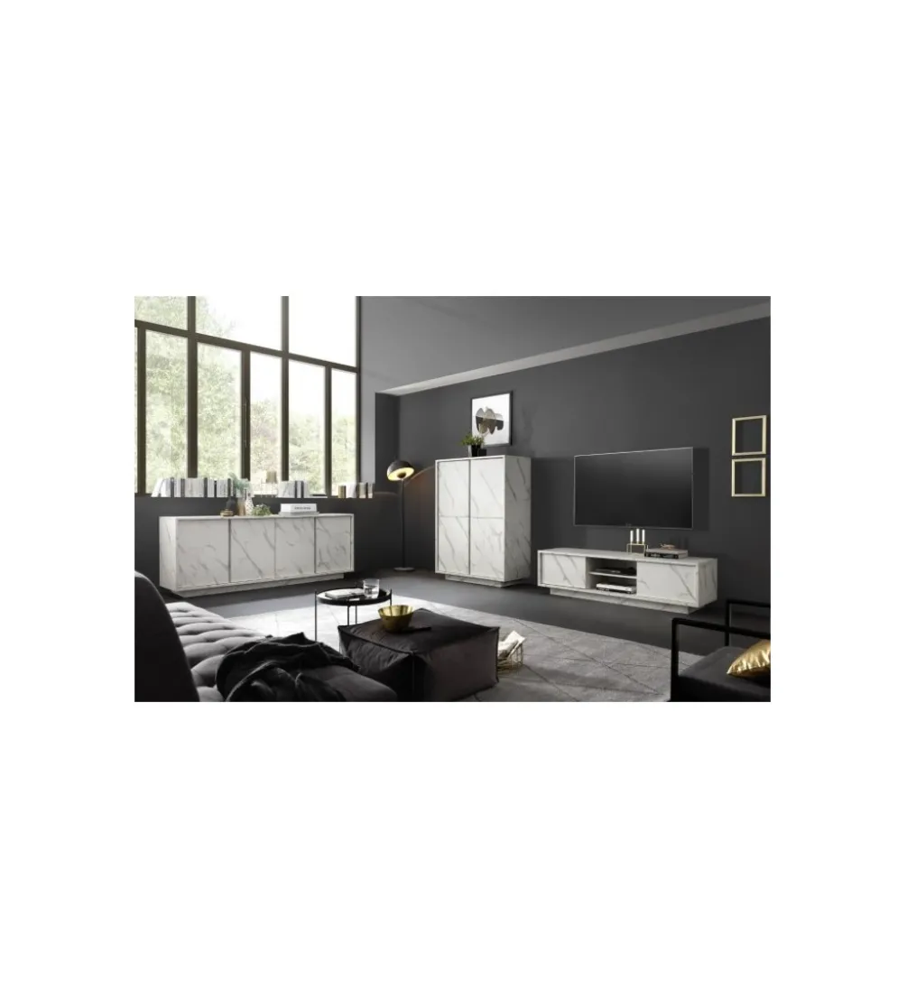 Stolik pod TV CARRARA 139 cm w optyce białego marmuru