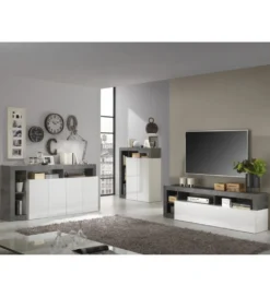 Stolik pod TV HAMBURG 184 cm biała z dodatkiem koloru antracytowego