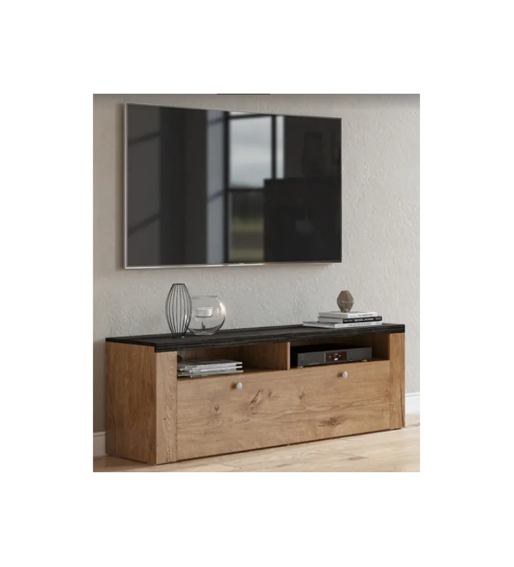 Stolik pod TV LARONA 140 cm o wybarwieniu dąb lefkas z kolorem touchwood