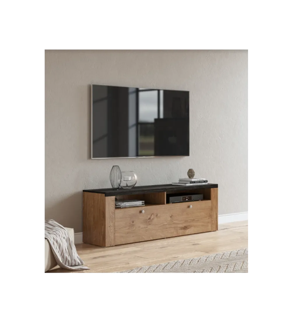 Stolik pod TV LARONA 140 cm o wybarwieniu dąb lefkas z kolorem touchwood