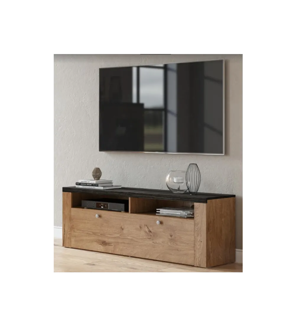 Stolik pod TV LARONA 140 cm o wybarwieniu dąb lefkas z kolorem touchwood