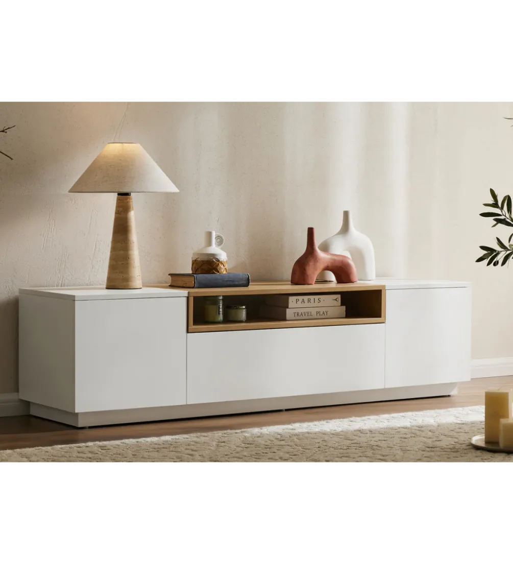 Stolik pod TV LOFT 160 cm biało naturalna