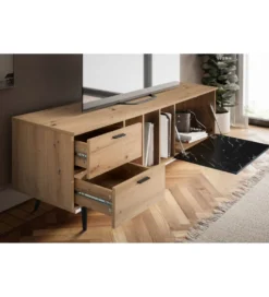 Stolik pod TV MELIOR III150 cm w kolorze dąb z dodatkiem optyki marmuru