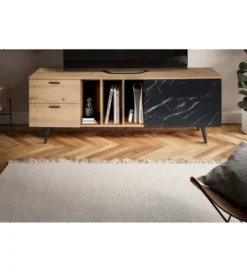 Stolik pod TV MELIOR III150 cm w kolorze dąb z dodatkiem optyki marmuru