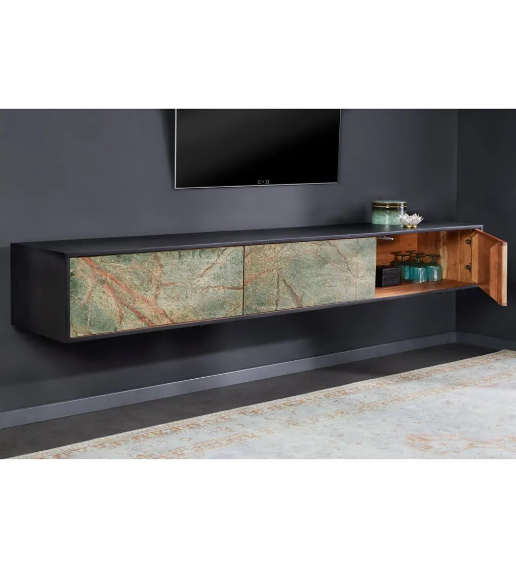 Stolik pod TV MONTANAS 200 cm drewno akacja czarny