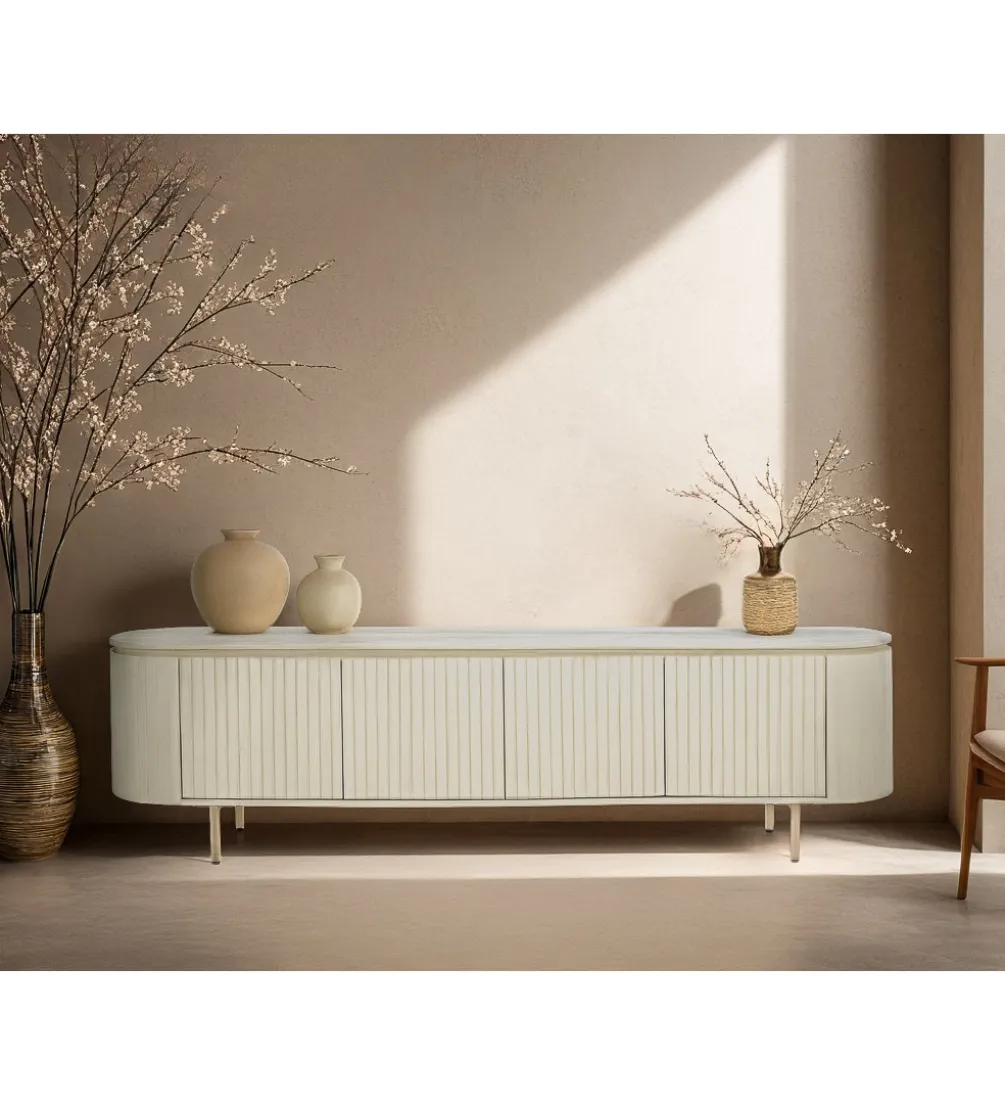 Stolik pod TV PATOU 210 cm jasnobeżowy drewno mango