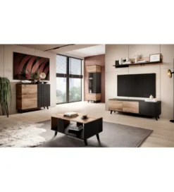 Stolik pod TV RANDOM 180 cm w kolorze dąb wotan z kolorem czarnym