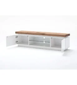 Stolik Pod TV ROMINA 175 Cm Biały Z Dębowym Blatem