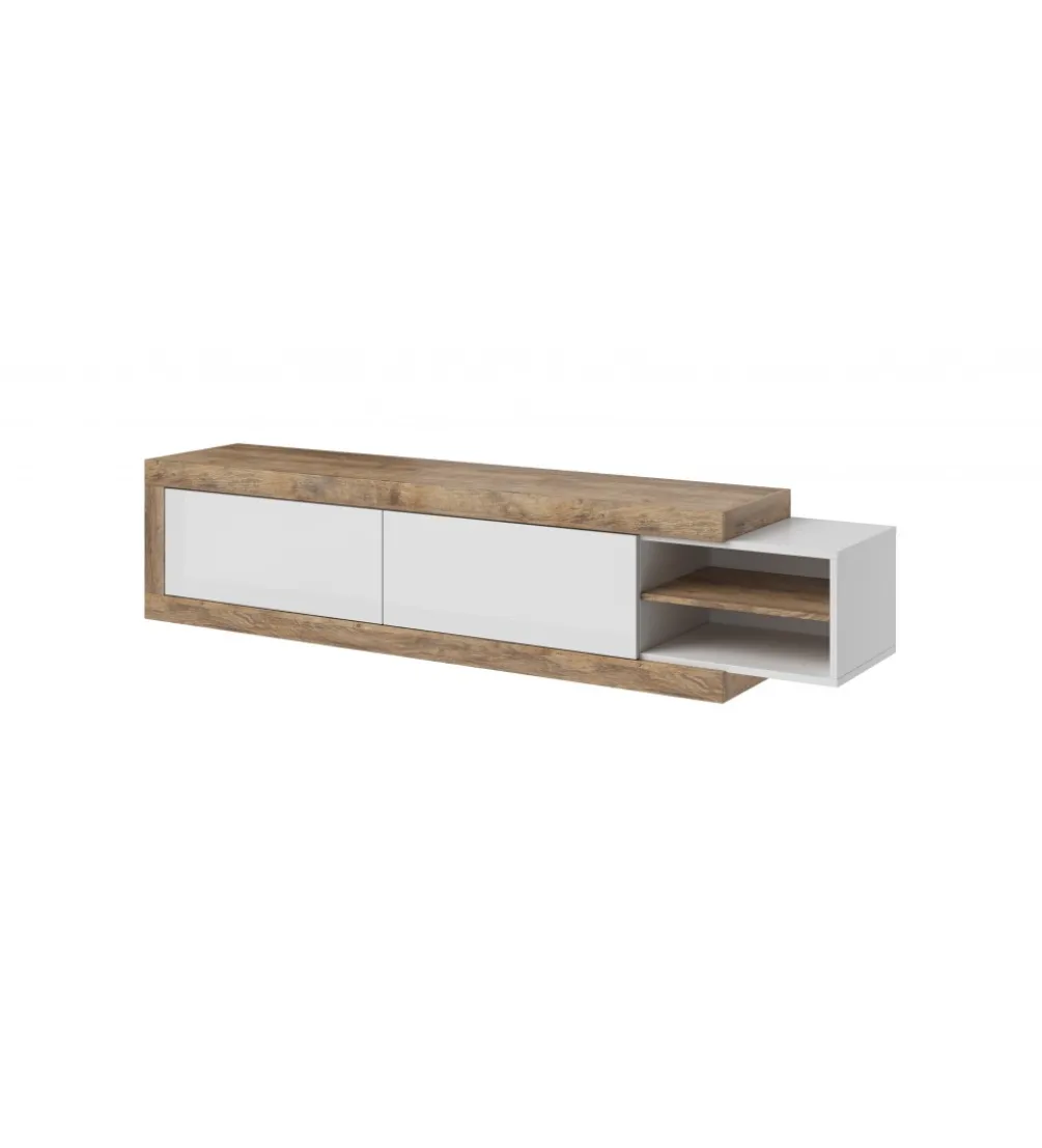 Stolik pod TV SINTRA 200 cm - 241 cm biały z dodatkiem koloru Dąb Samdal