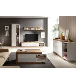Stolik pod TV SINTRA 200 cm - 241 cm biały z dodatkiem koloru Dąb Samdal