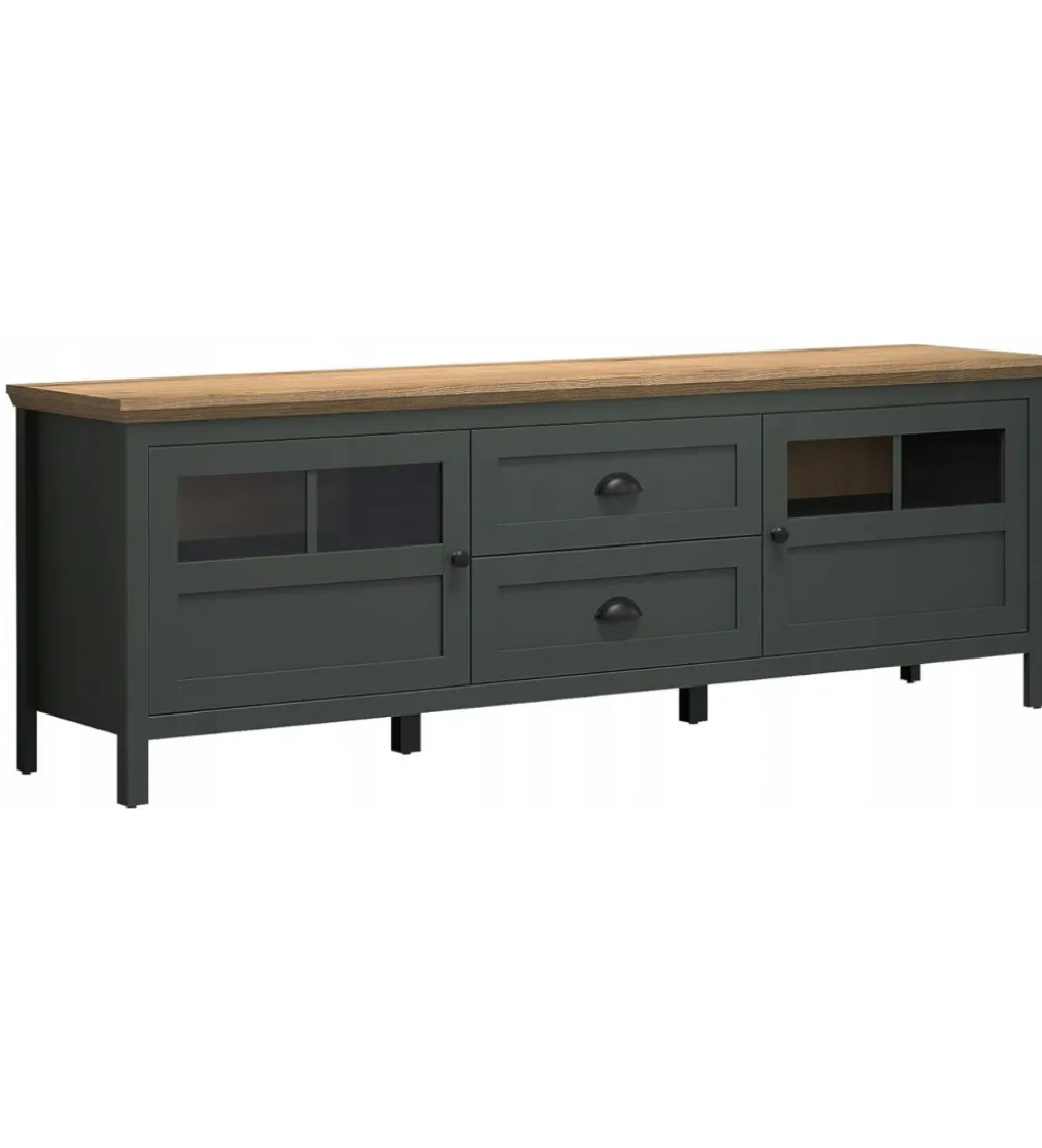 Stolik pod TV STANTON 184 cm w optyce dębu Evoke Ciemnozielony
