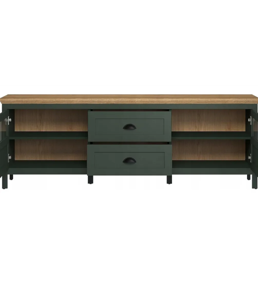Stolik pod TV STANTON 184 cm w optyce dębu Evoke Ciemnozielony