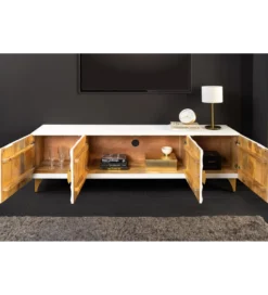 Stolik pod TV SWEET GOLDEN SUNSET 180 cm drewno mango biała