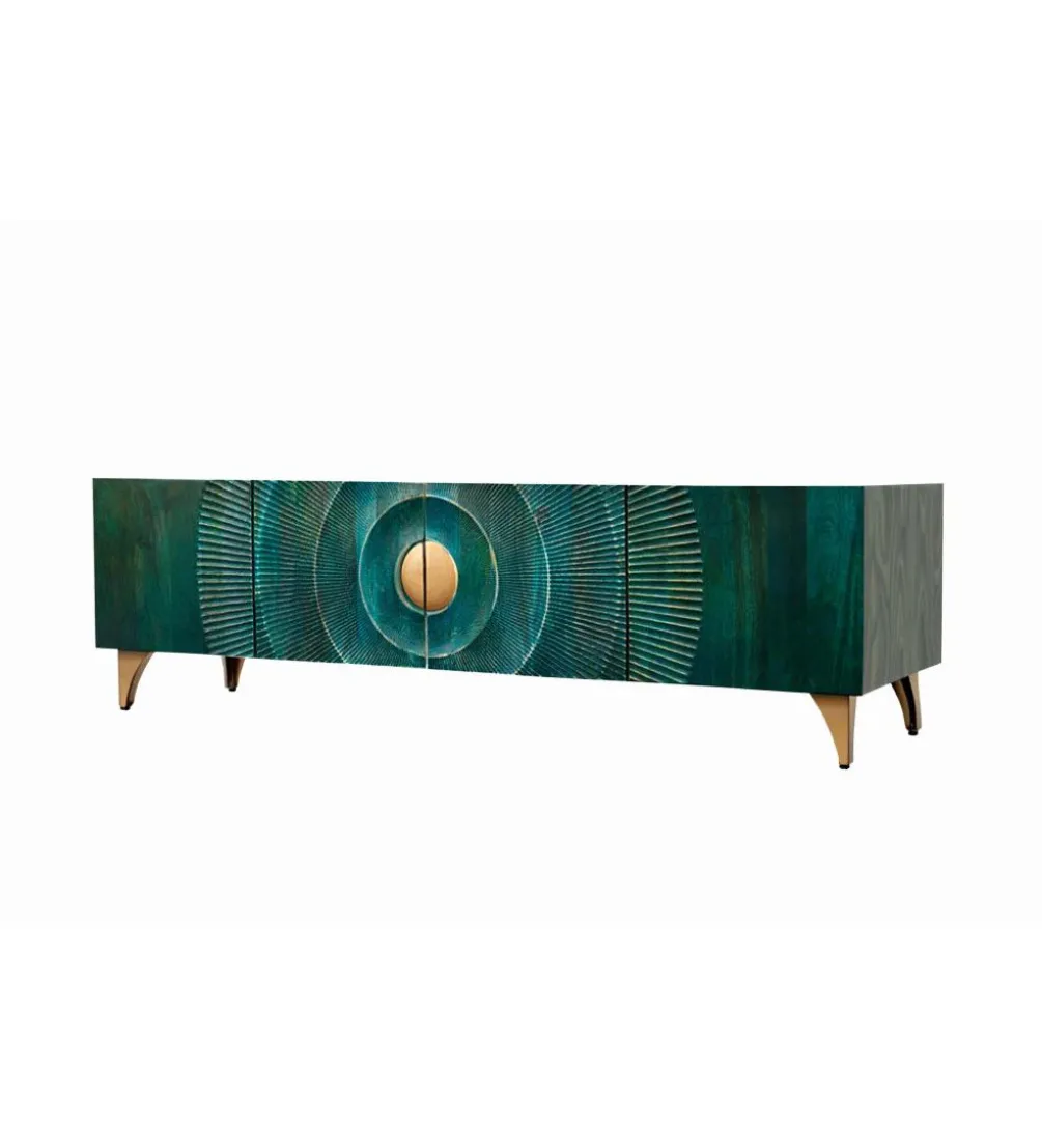 Stolik pod TV SWEET GOLDEN SUNSET 180 cm drewno mango turkusowa