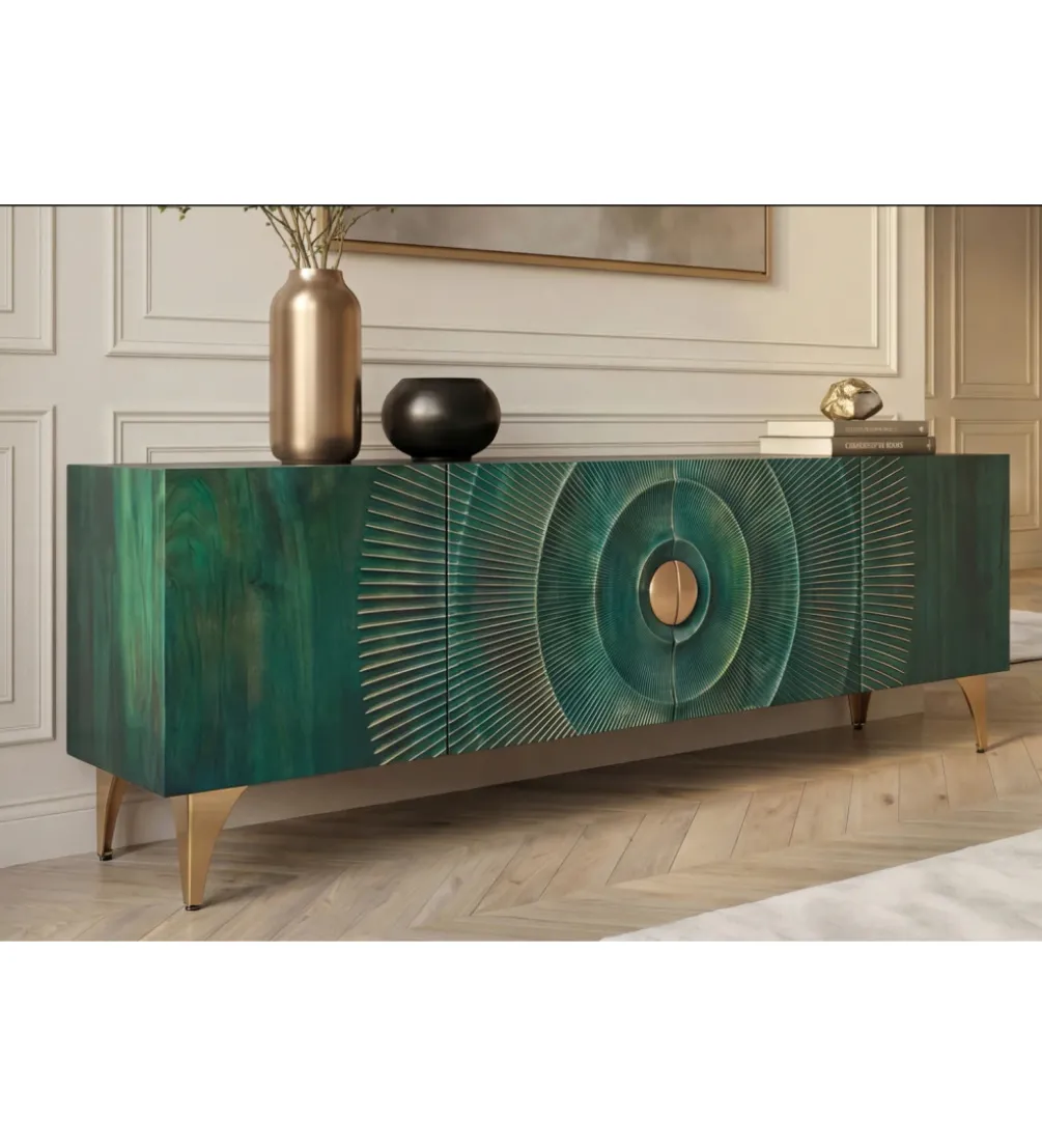 Stolik pod TV SWEET GOLDEN SUNSET 180 cm drewno mango turkusowa