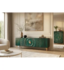 Stolik pod TV SWEET GOLDEN SUNSET 180 cm drewno mango turkusowa