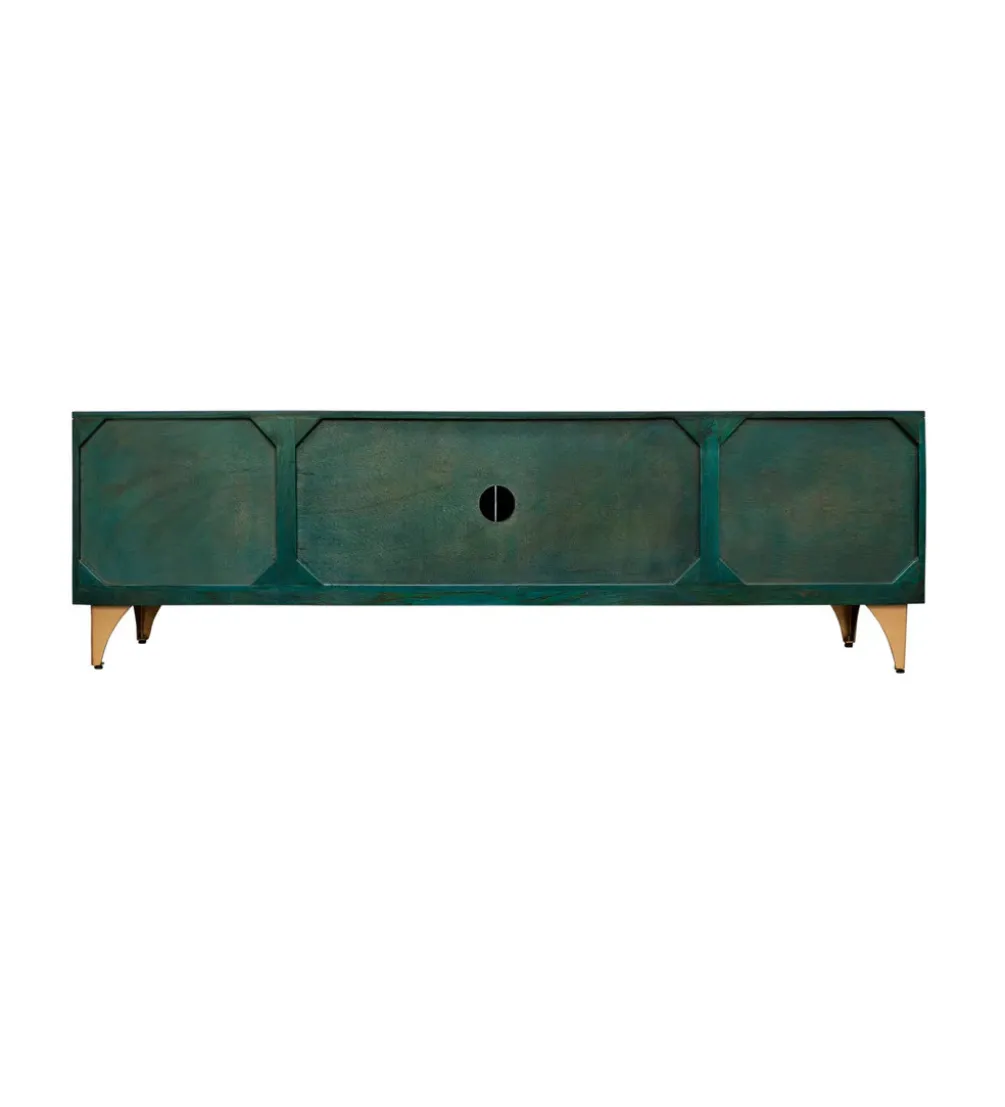 Stolik pod TV SWEET GOLDEN SUNSET 180 cm drewno mango turkusowa