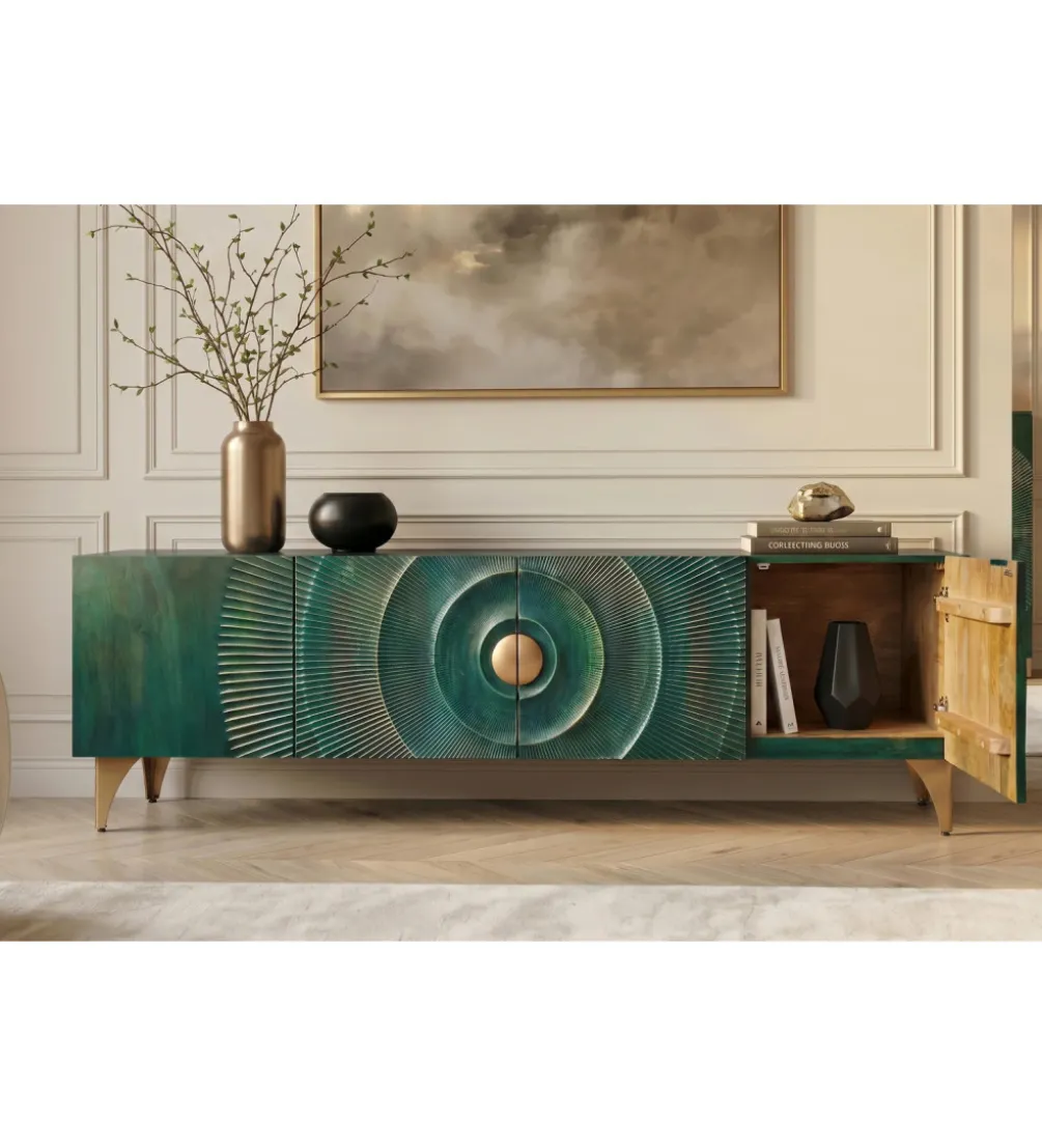 Stolik pod TV SWEET GOLDEN SUNSET 180 cm drewno mango turkusowa