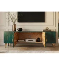 Stolik pod TV SWEET GOLDEN SUNSET 180 cm drewno mango turkusowa