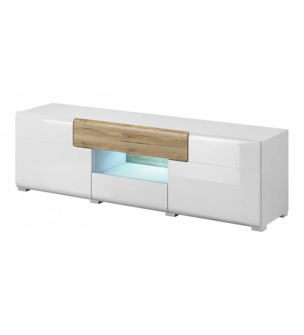 Stolik pod Tv TOLEDO 159 cm biały z dodatkiem koloru dąb san remo